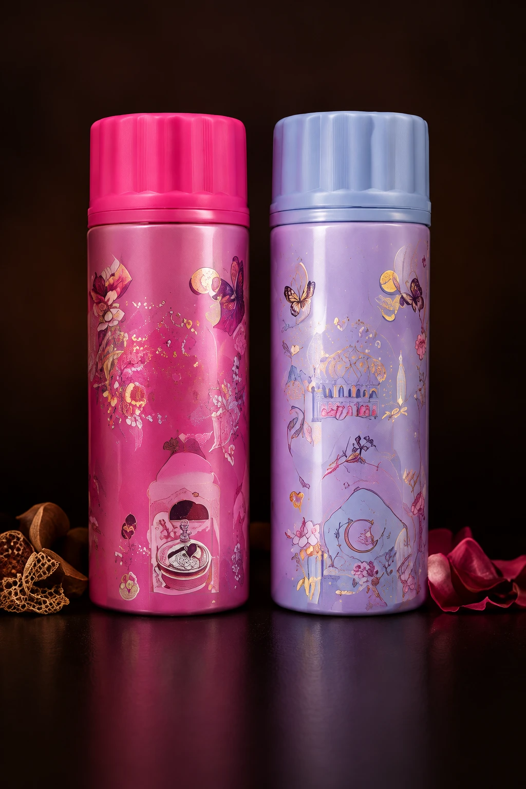Body mists in rosé en lavendel met rozenblaadjes