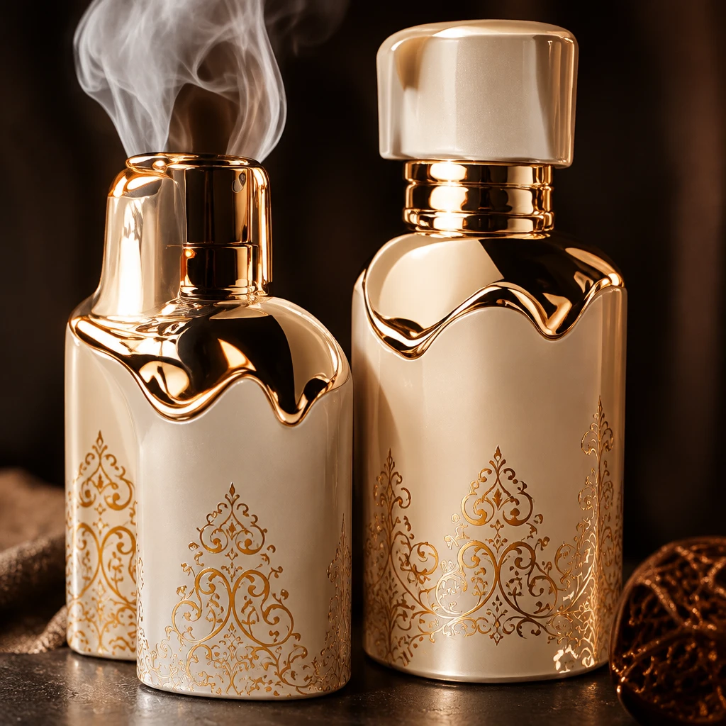 Parfumflacons in goud en crème