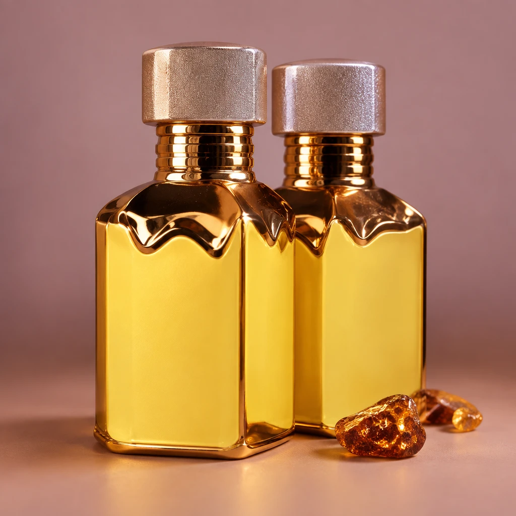 Parfumflacons in zacht geel en crème